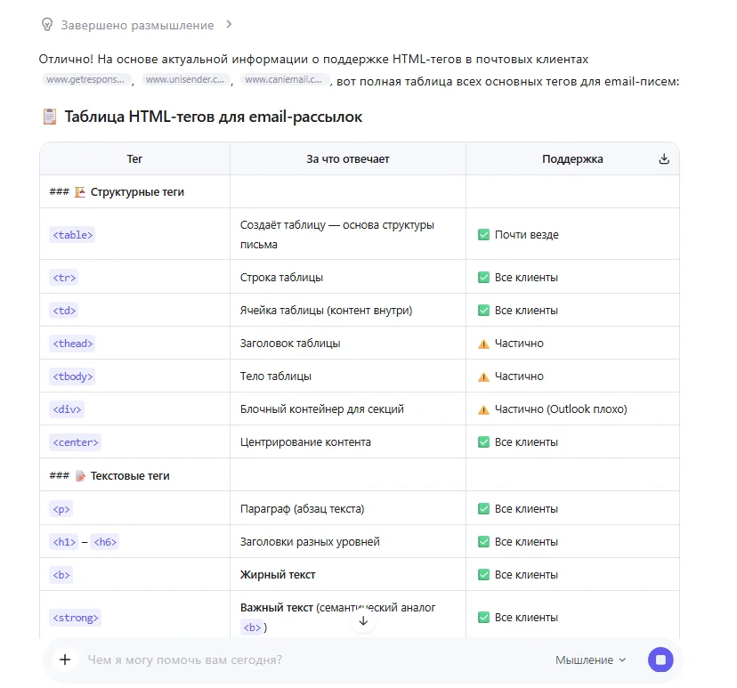 Создание таблицы в нейросети Qwen Chat