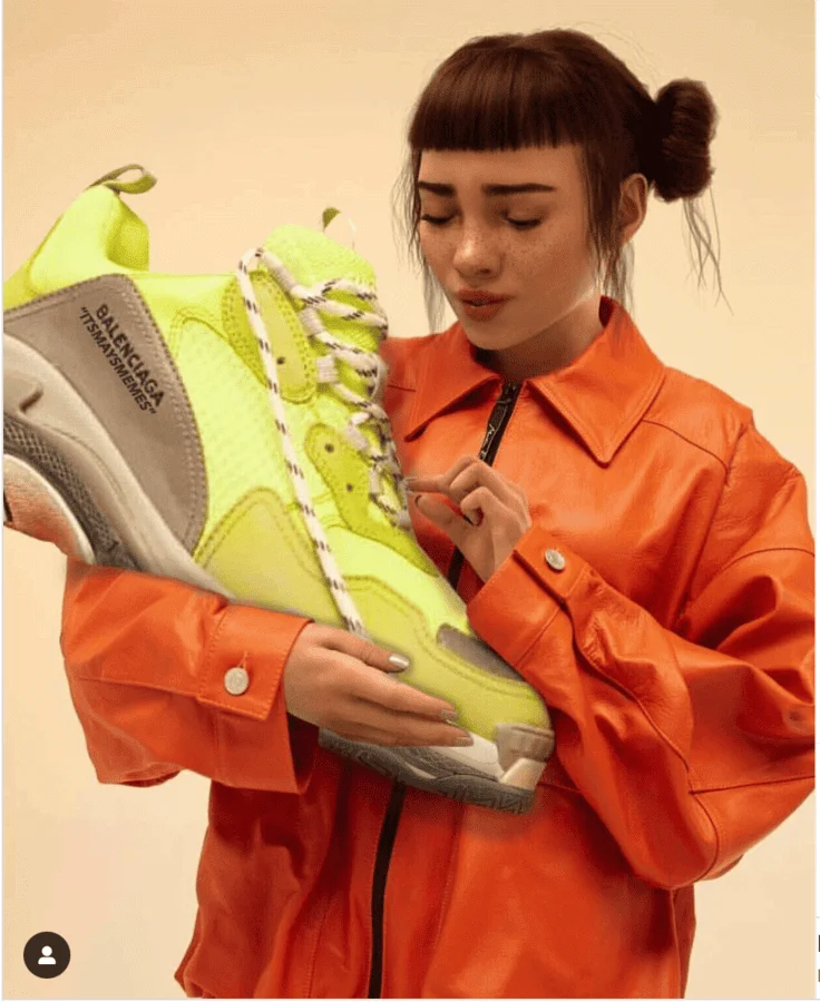 Виртуальная модель Лил Микела рекламирует бренд Баленсиага в журнале Highsnobiety