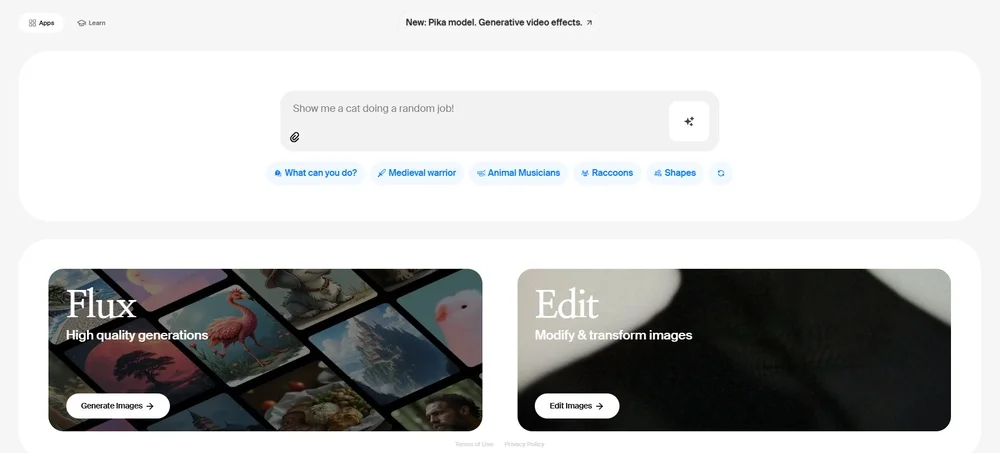 Стартовая страница нейросети Креа