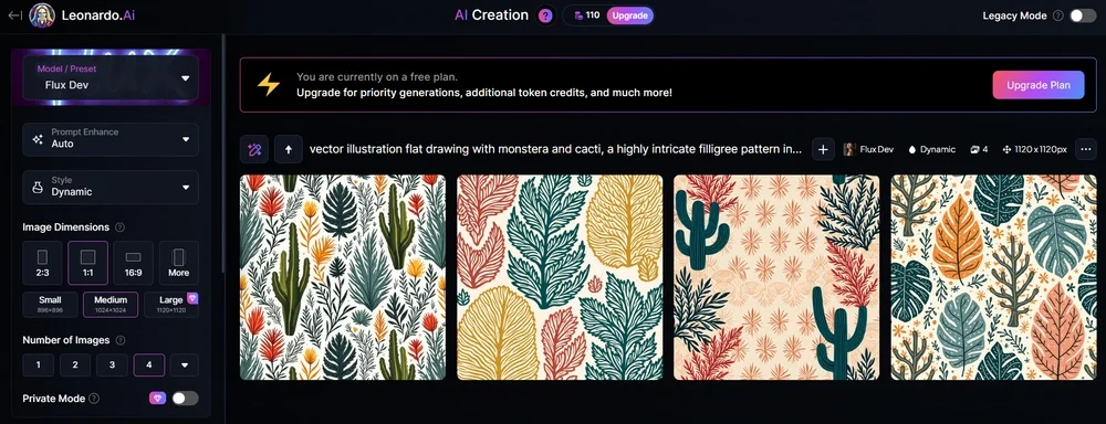 Интерфейс Leonardo AI