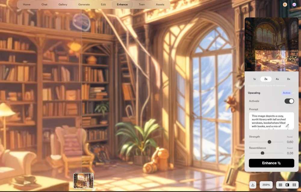 Качество улучшения картинки в нейросети Креа