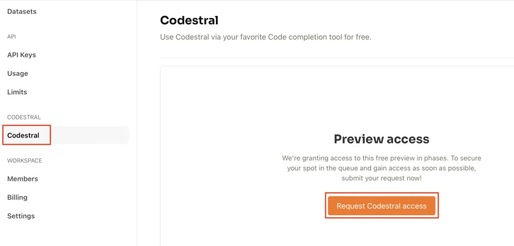 Как подключить модель Codestral