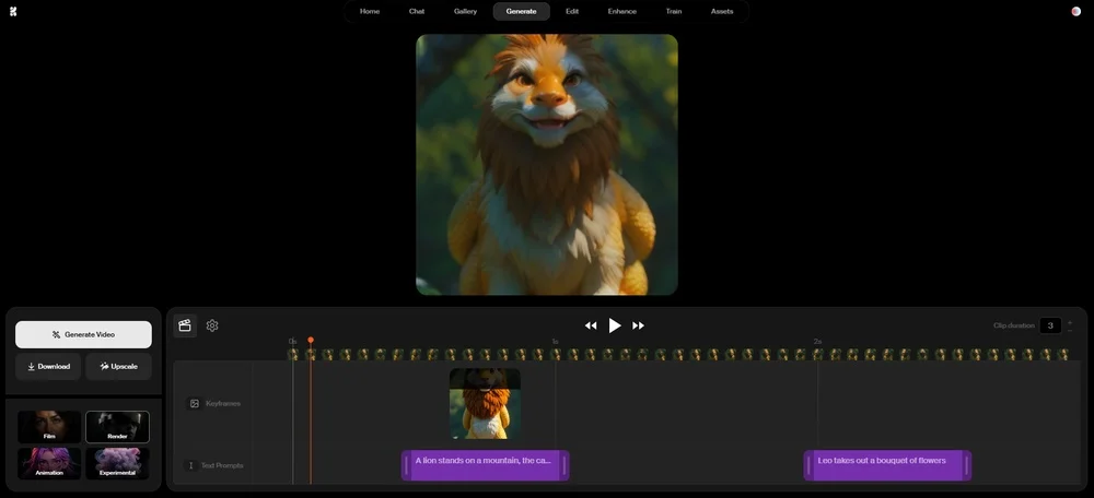 Экран анимации в нейросети Креа