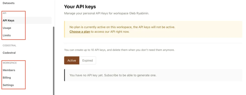 Где получить API в Le Chat