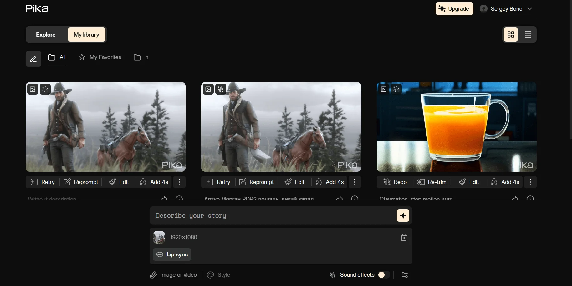 Интерфейс Pika