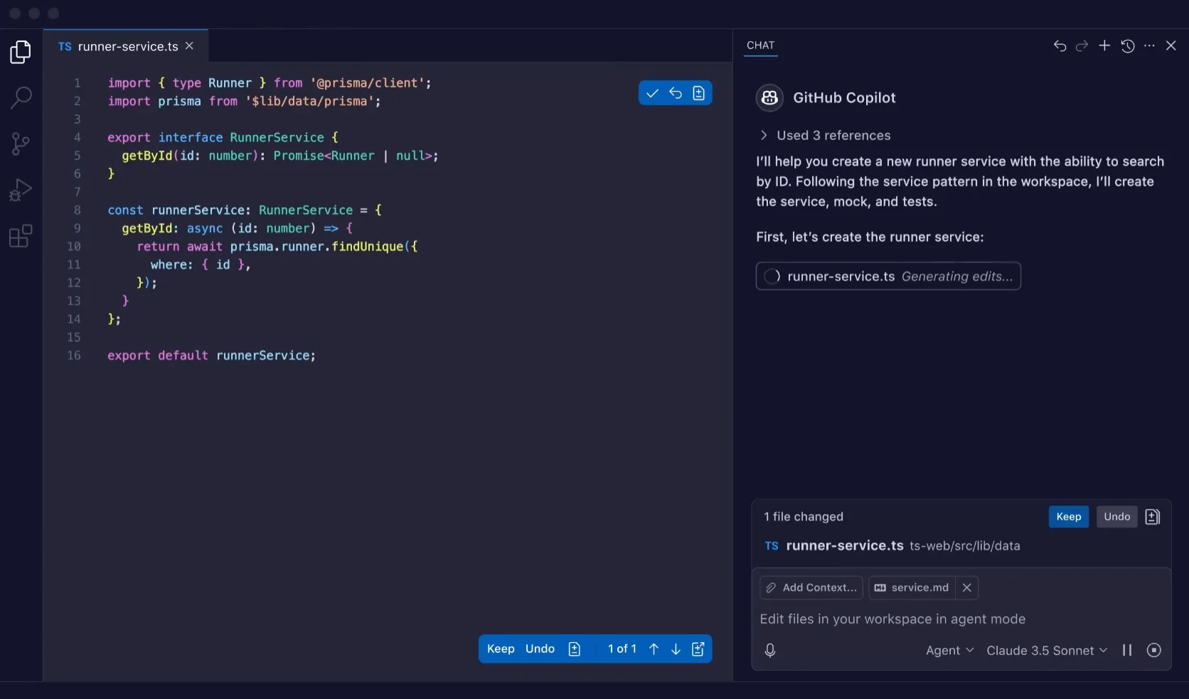 Использование агента Copilot в чате
