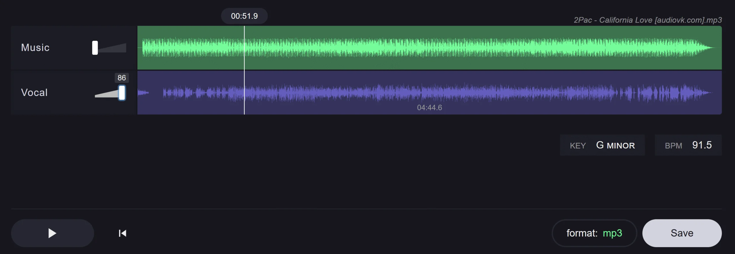 Загрузка музыки и вокала из Voice Separator