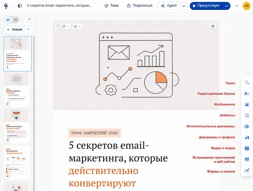 Как выглядит готовый черновик проекта в Gamma