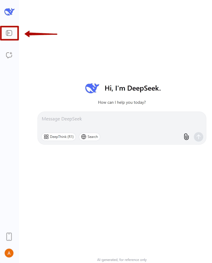 Кнопка для отображения боковой панели Дипсик